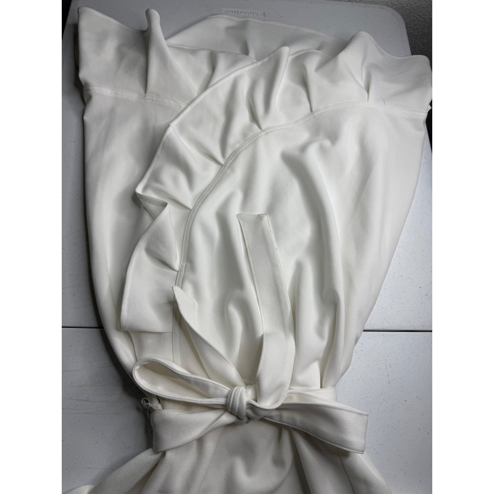 Calvin Klein White Ruffle Tie Waist High Low Scuba Dress Size 12 CD8C16XW - Picture 4 of 10